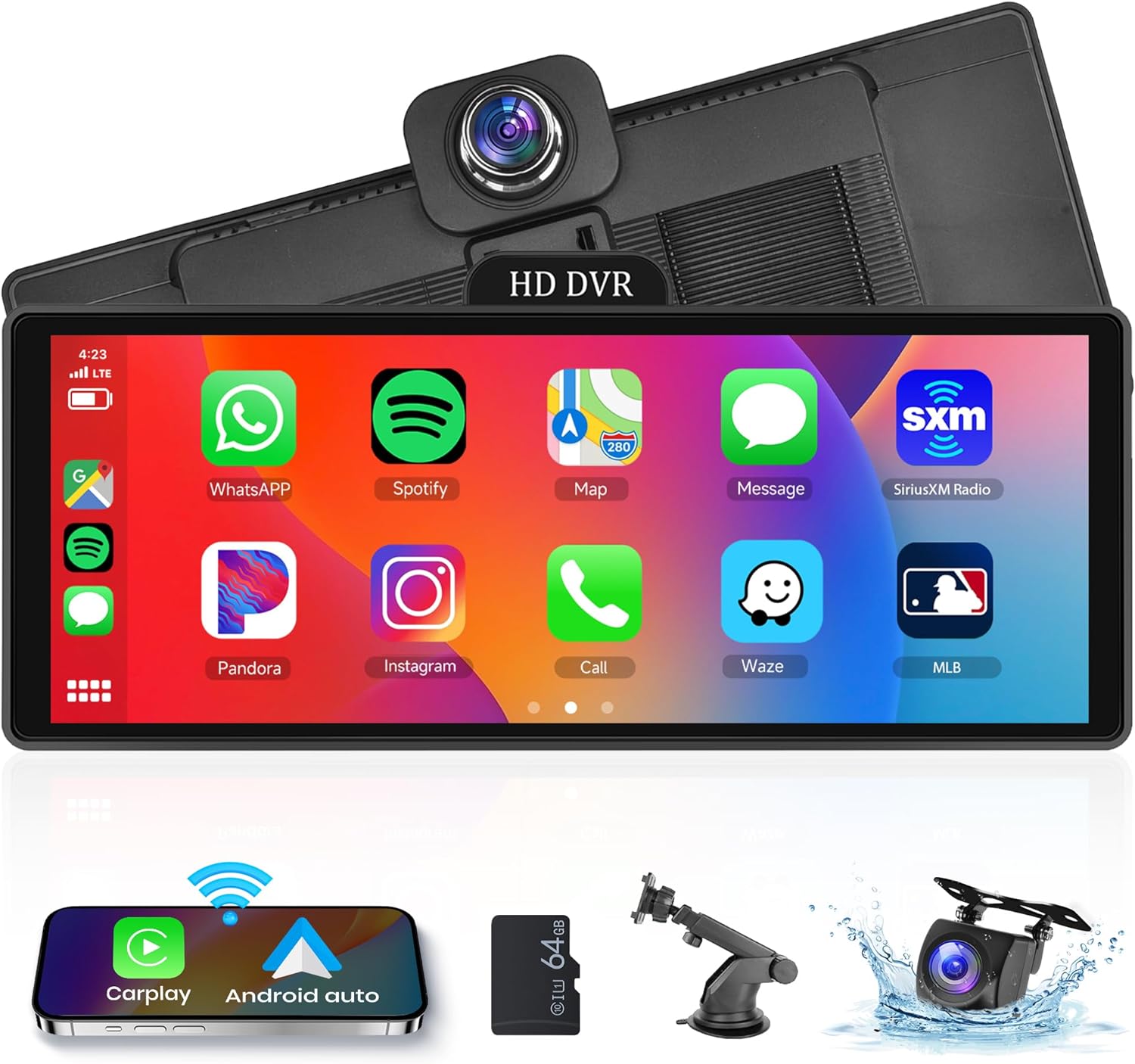 Portable Car Radio 10.26'' Portable Wireless Apple Carplay Screen with Dash Cam Backup Camera, Portable Android Auto FM Transmission Mirror Link GPS Siri Bluetooth ADAS image 0 Portable Car Radio 10.26'' Portable Wireless Apple Carplay Screen with Dash Cam Backup Camera, Portable Android Auto FM Transmission Mirror Link GPS Siri Bluetooth ADAS image 0